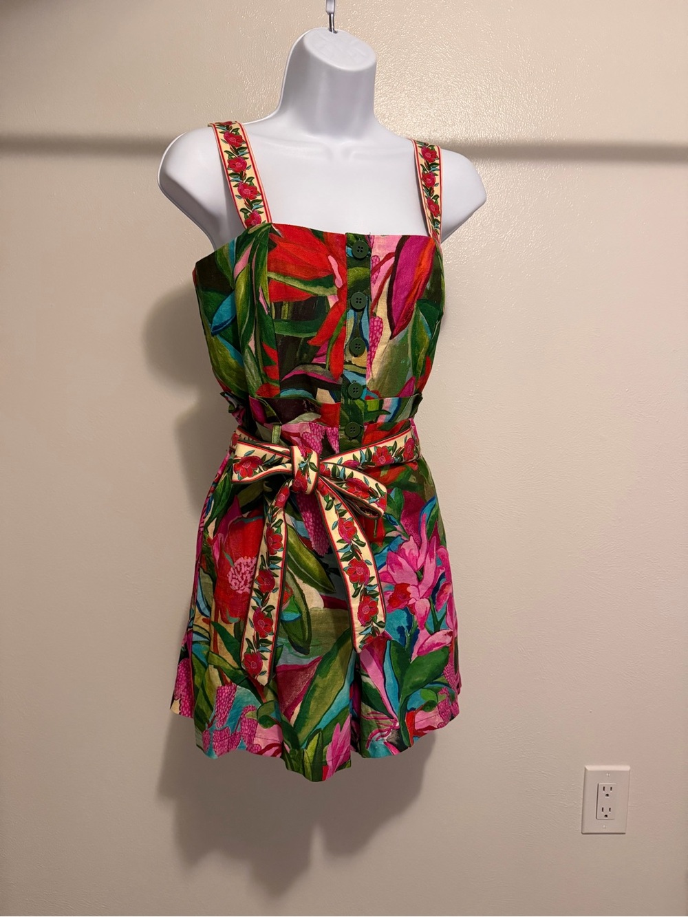 FARM Rio Green & Pink Tropical Floral One-Piece Romper - Picture 2 of 4